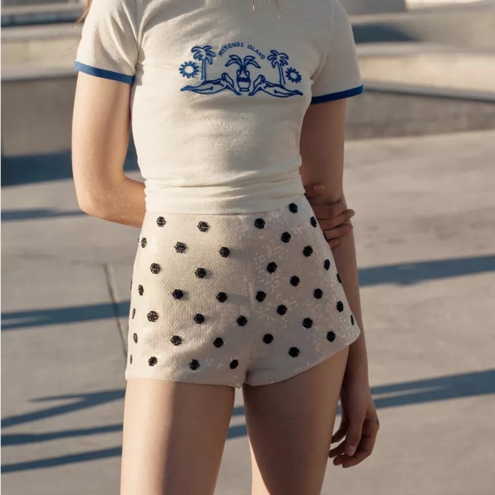 ZARA POLKA DOT SEQUIN MINI SHORTS - Picture 4 of 9